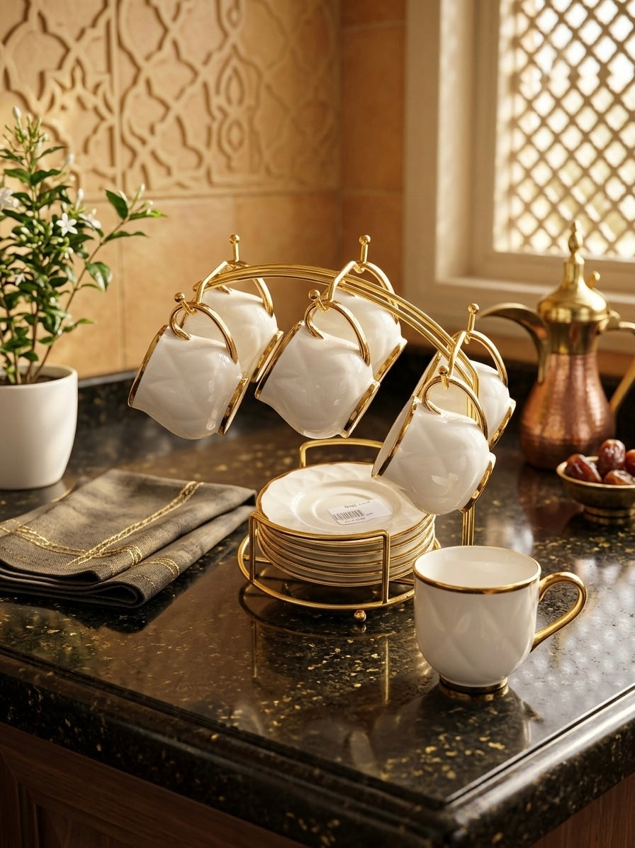 13-piece gold-plated coffee set with stand