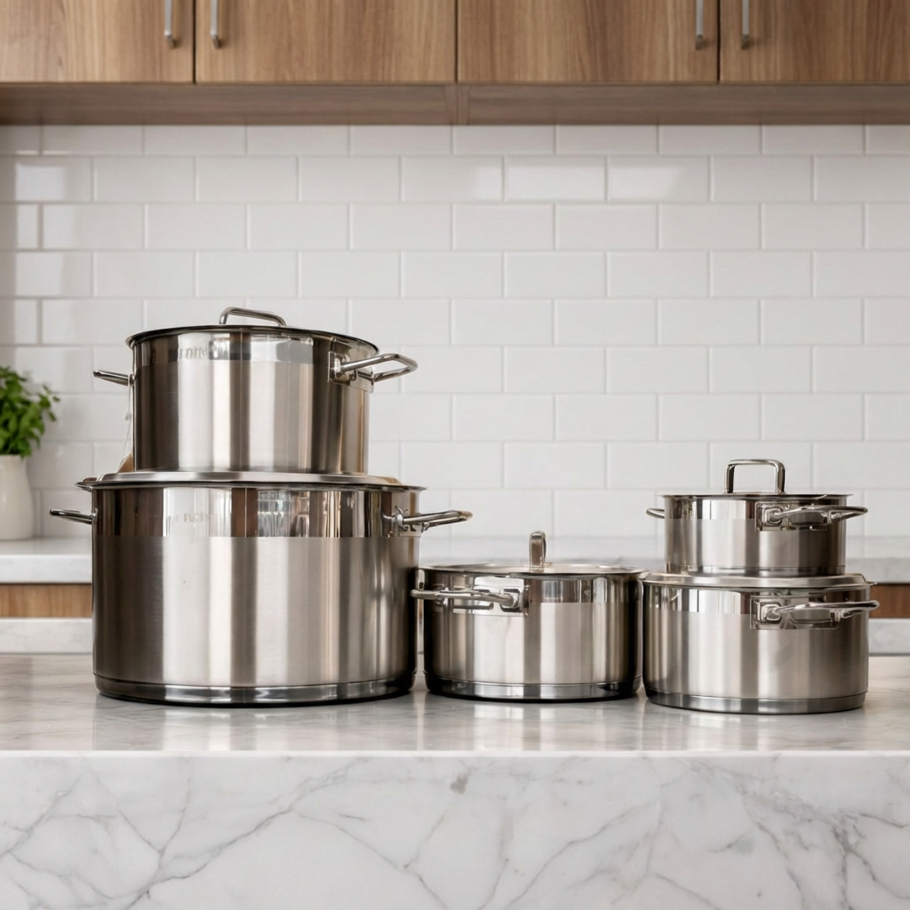 Turkish stainless steel cookware set, 10 pieces, 5 pots