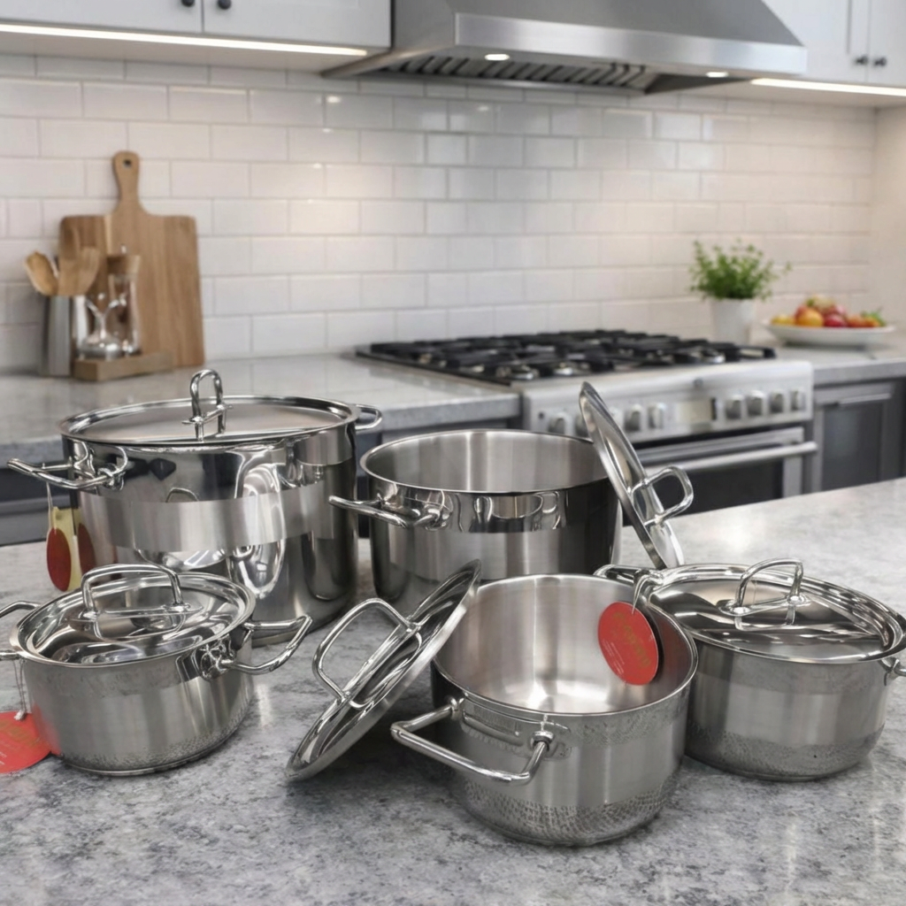 Turkish stainless steel cookware set, 10 pieces, 5 pots