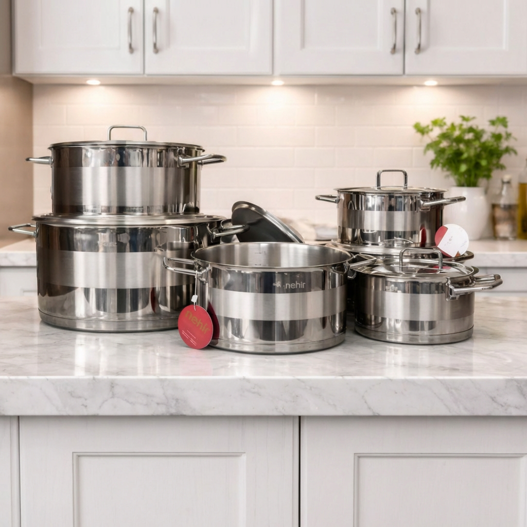 Turkish stainless steel cookware set, 10 pieces, 5 pots