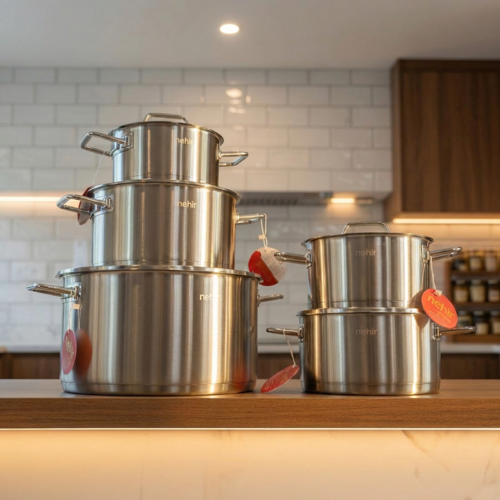Turkish stainless steel cookware set, 10 pieces, 5 pots