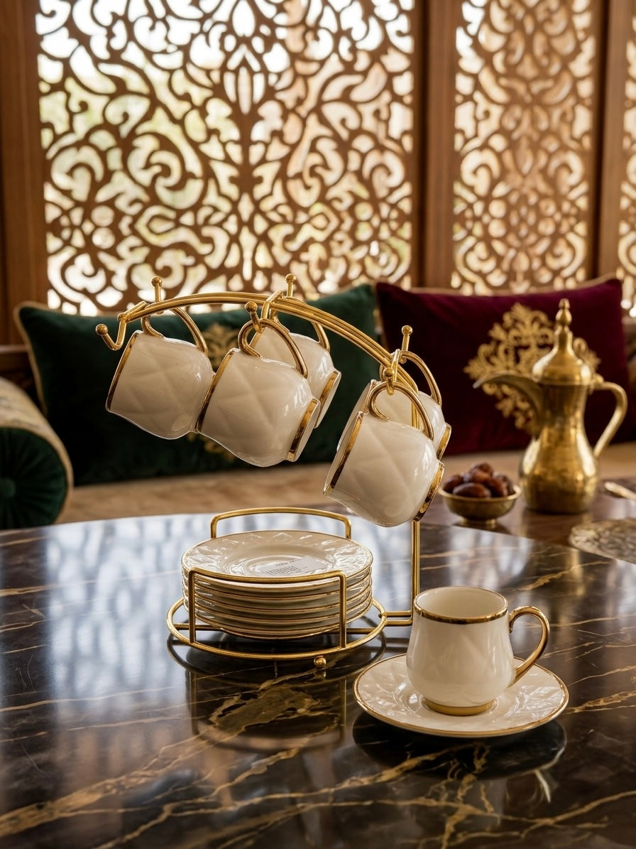 13-piece gold-plated coffee set with stand